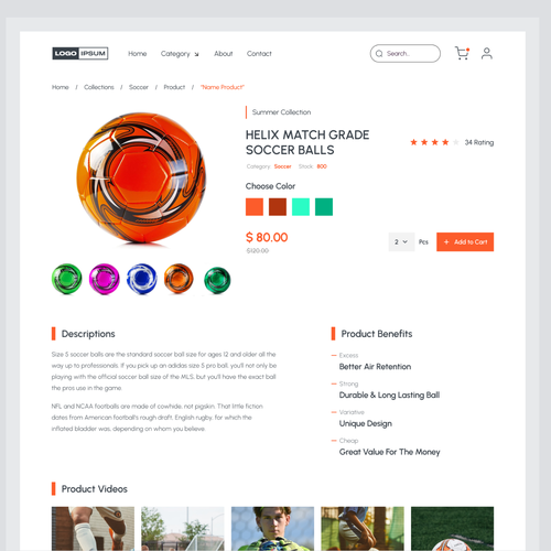 Product design website with the title 'Sport Product Page - Web Design'