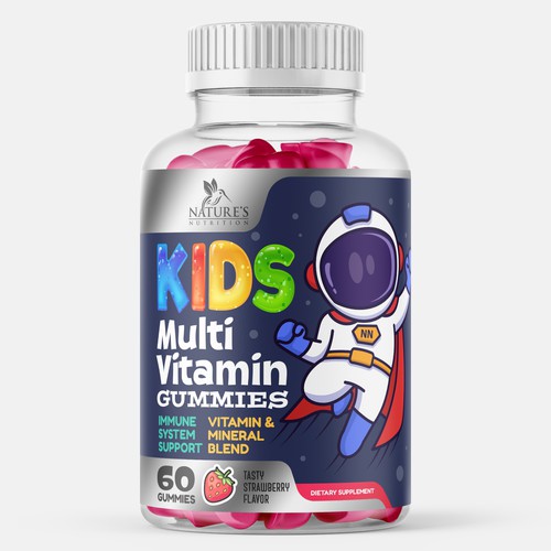 Kids label with the title 'Kids Multivitamin Label Design'