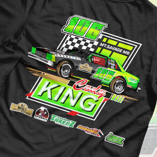Hot rod design with the title 'Dirt Track Racing T-shirt Design'
