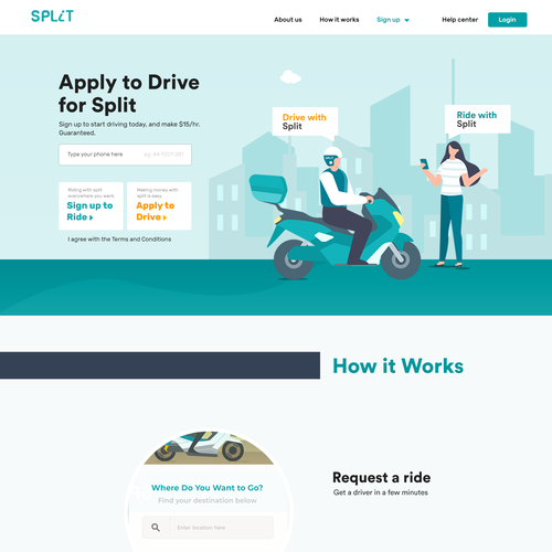 Ride design with the title 'Split Landing page'