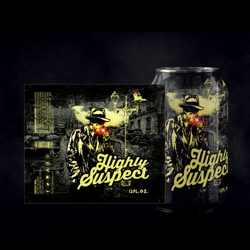 Beer packaging with the title 'Highly Suspect'