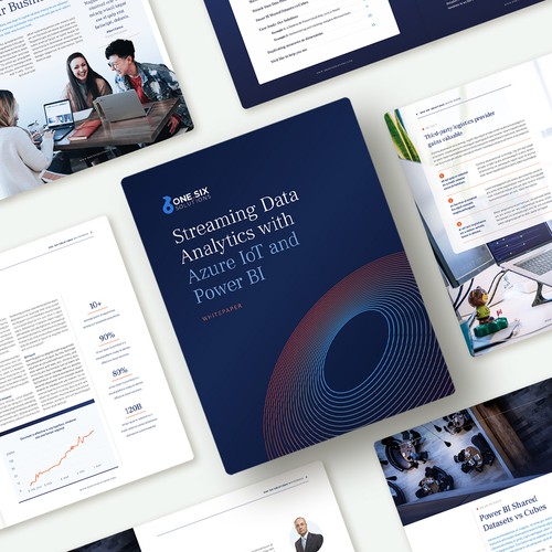 Company profile design with the title 'Indesign Whitepaper Template for One Six Solution'