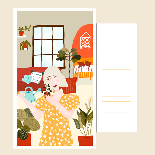 Plant illustration with the title 'Quarantine Postcard - Mama Plants'