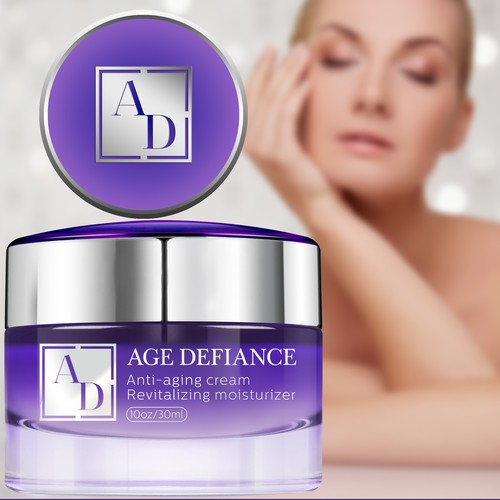 Skincare label with the title 'Label design for Age Defiance Anti-Aging Cream'