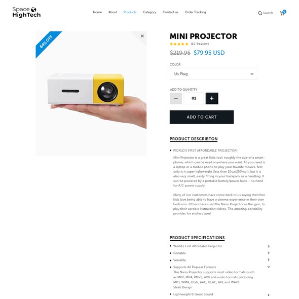 Product page design with the title 'SpaceHighTech.com'