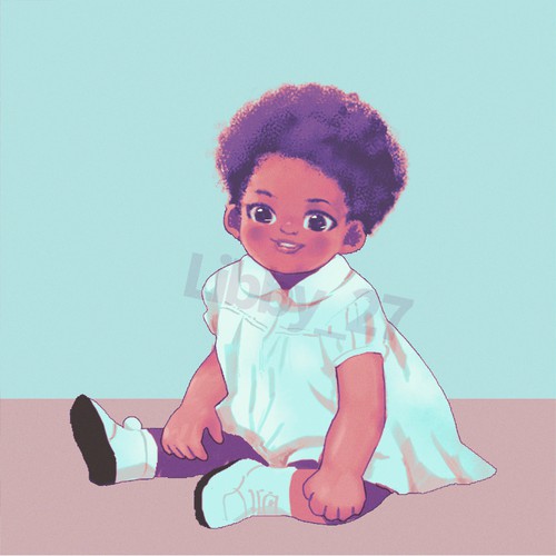 Smile artwork with the title 'cartoon version to a picture of a little girl'