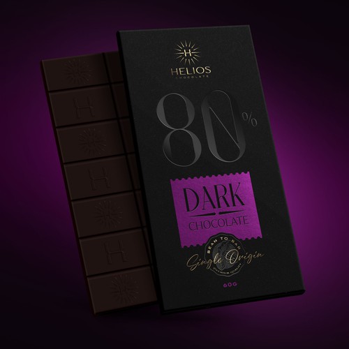 Dark packaging with the title 'Chocolate bar packaging for a Premium bean to bar Chocolate'