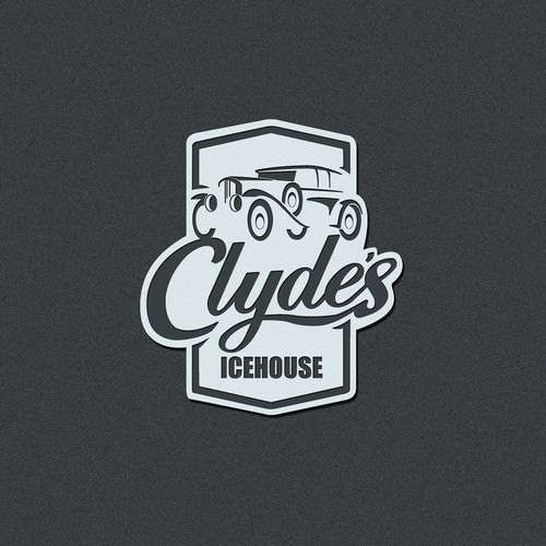 Vintage car logo with the title 'Clyde's Icehouse barbecue restaurant logo design'