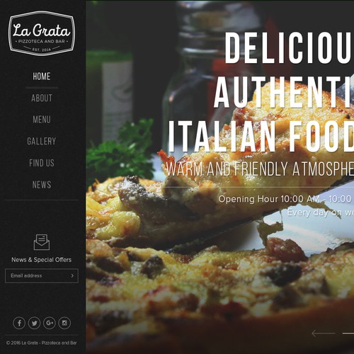 Pizza website with the title 'Web Layout for Pizza Shop'