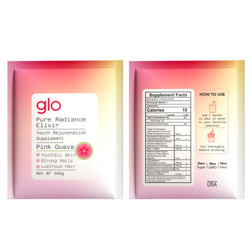 Vitamin packaging with the title 'Sachet Design for Beauty Powder Supplement'