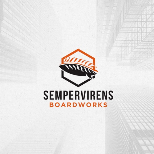 Surfboard design with the title 'Strong logo for Surfing company'