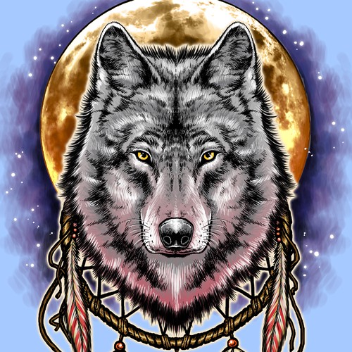 Indian design with the title 'Wolf Spirit for Boneyard Apparel'