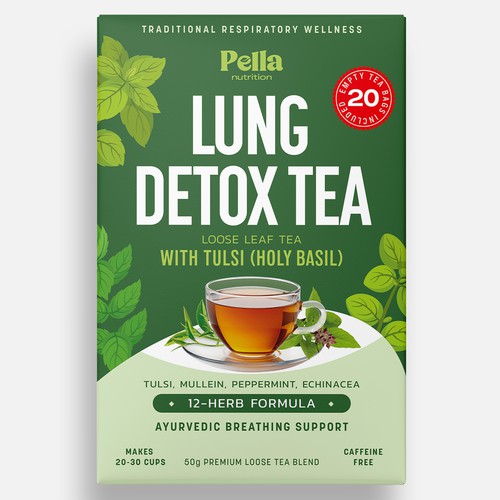 Natural packaging with the title 'Lung Detox Tea'