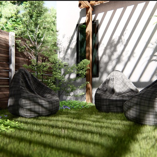 Rendering design with the title 'Room2Connect Community Space Garden'