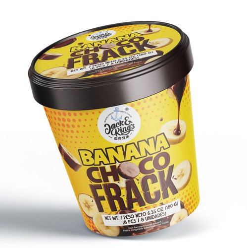 Snack packaging with the title 'Packaging Design for Jack & Kings Banana Choco Frack'