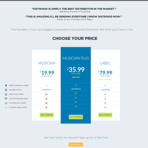 Subscription website with the title 'Pricing page'