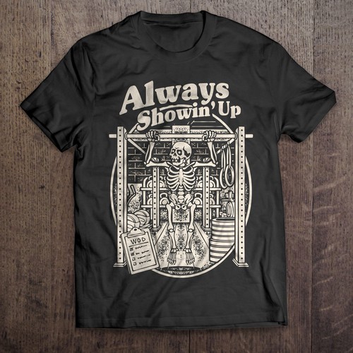 Skeleton t-shirt with the title 'Vintage Skeleton PullUp Illustration for a T-Shirt Back Print'