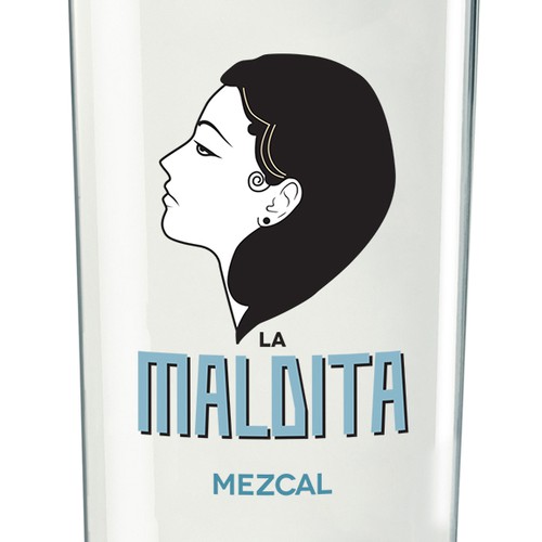 Alcohol label with the title 'Maldita mezcal bottle packaging'
