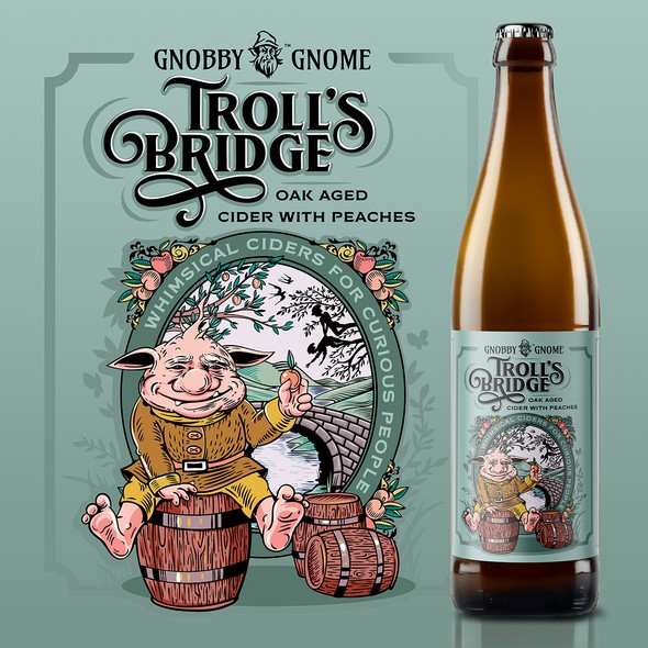 Whimsical label with the title 'Troll's Bridge'