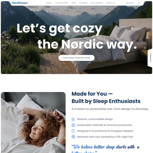 Minimalist website with the title 'Minimalistic website for "Nordsleeps Mattresses"'