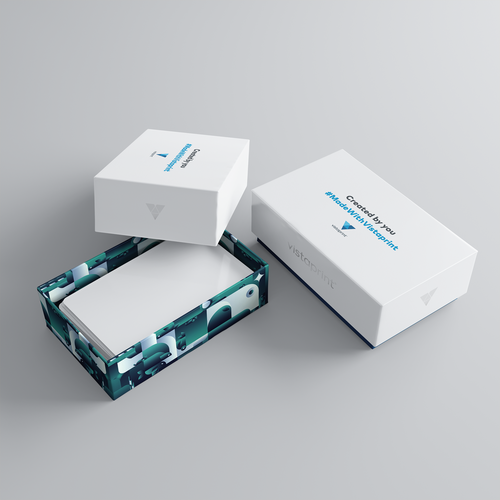 Geometric artwork with the title 'Vistaprint’s Premium biz card box design'