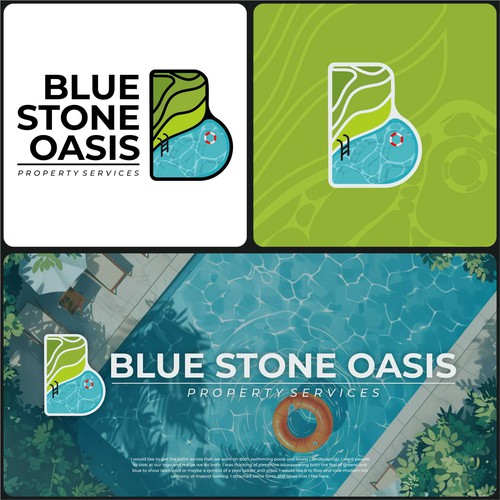 Pool logo with the title 'BLUE STONE OASIS'
