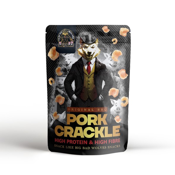 Paint design with the title 'EPIC POUCH PACK DESIGN FOR PORK CRACKLE'