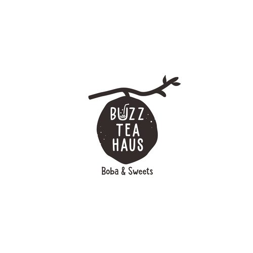 Beehive design with the title 'Black and White Logo for Buzz Tea Haus'
