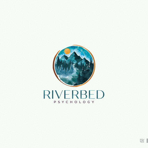 Riverside design with the title 'Watercolor logo for a group psychology practice in Colorado'