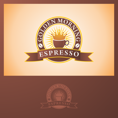 Brown logo with the title 'logo for Golden Mornings Espresso'