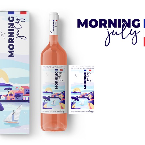 Rose label with the title 'Label for "Morning July" rosé wine'
