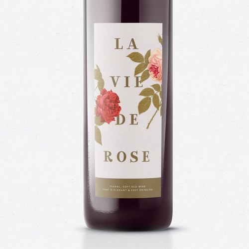 Gold foil label with the title 'La Vie de Rose'