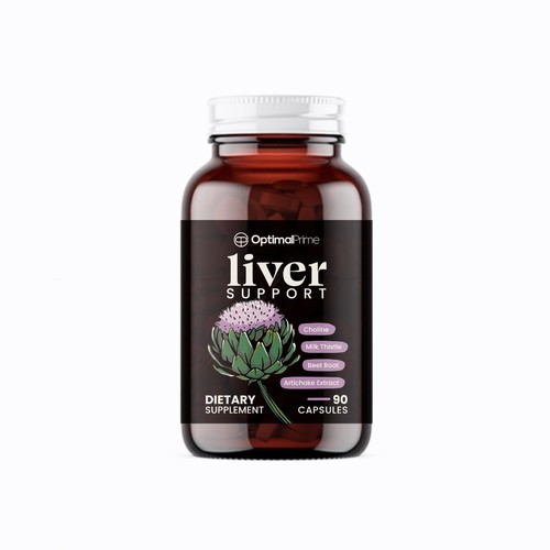 Artsy design with the title 'OptimalPrime Liver Support Vitamin Label'
