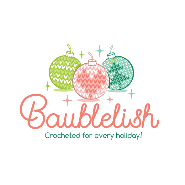 X-mas design with the title 'Crocheted Ornaments and Baubles all year long'