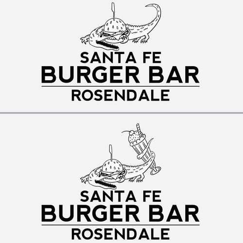 Alligator logo with the title 'Logo Concept for Santa Fe Burger Bar - Second Pass'