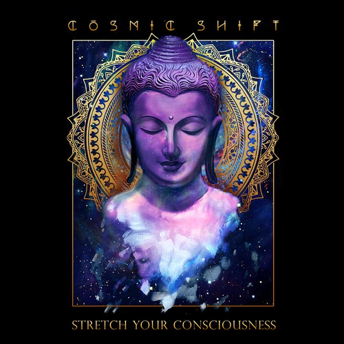 Space t-shirt with the title 'Buddha Painting for Cosmic Shift'