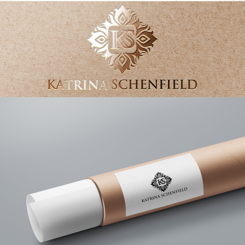 Silver logo with the title 'logo design for katrina schenfield'