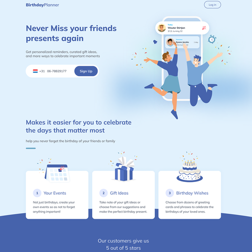 Birthday design with the title 'Landing page Design'