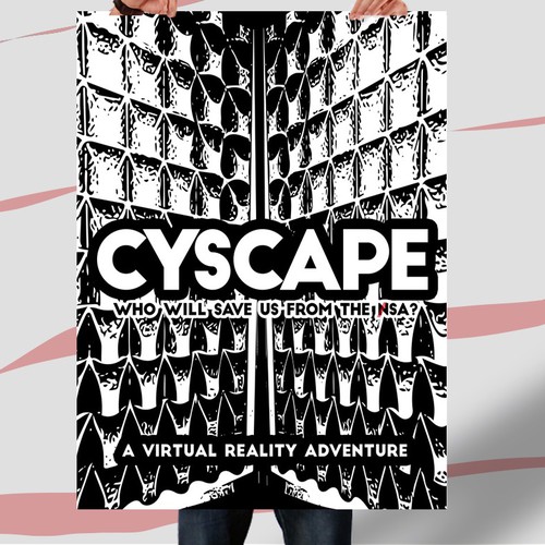 Future illustration with the title 'Create a poster for the virtual reality videogame Cyscape!'