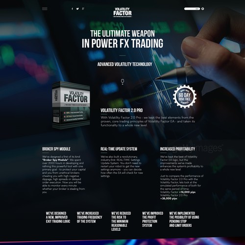 Site design with the title 'Redesign for Volatility FACTOR'