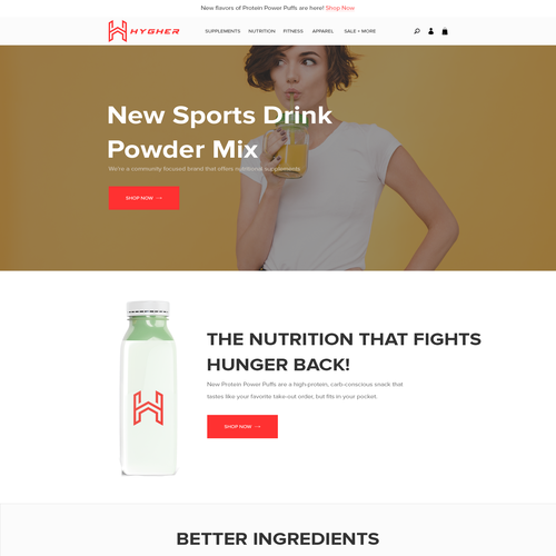 Nutrition website with the title 'New Sports Drink Powder Mix Website'