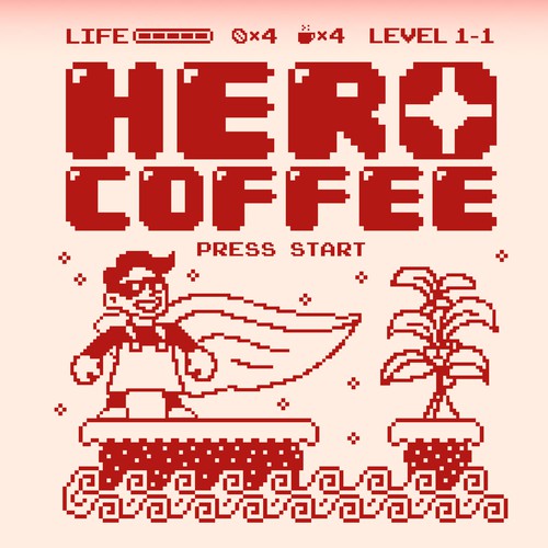Video game design with the title 'Hero Coffee Co.'