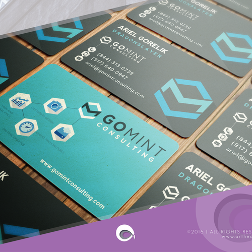 Internet design with the title 'Business Cards for GoMint Consulting'