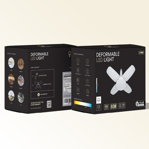 Industrial packaging with the title 'Packaging design for a LED Light Product'