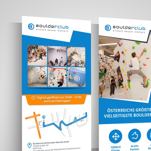 Handout design with the title 'Two-sided Flyer for newly opened climbing gym!'