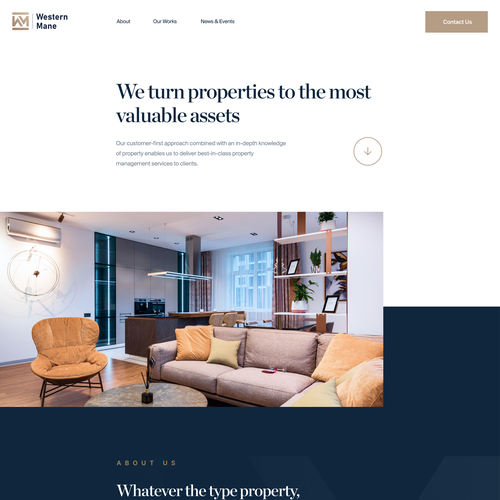 Minimalist website with the title 'Minimal web design concept for Property management companies'