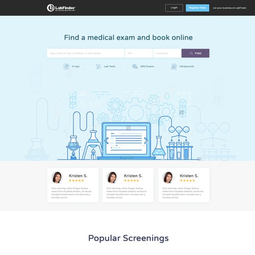 Icon website with the title 'Home page for LabFinder'