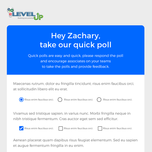 Mail design with the title 'Email Design for LevelUp'