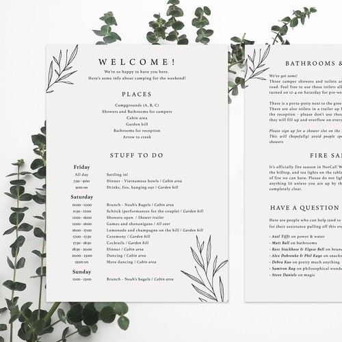 Program design with the title 'Minimalistic wedding program design'
