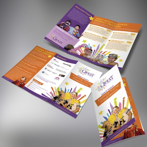 Snow design with the title 'Quest Theatre Tri-fold brochure'